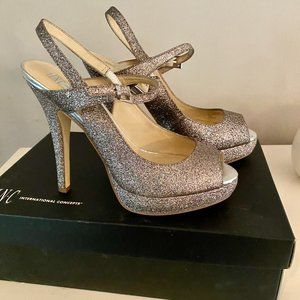 INC MultiGold Glitter Platform Dress Maryjane Heels MarielASLV Sz 7 w/box